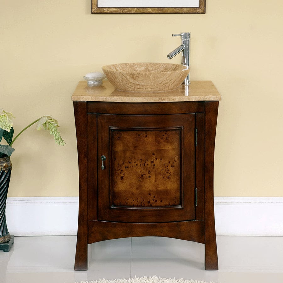 Bring easy storage and european elegance to your bathroom with the design house 613109 shorewood single sink bathroom vanity. Silkroad Exclusive 26 In Red Chestnut Single Sink Bathroom Vanity With Travertine Top In The Bathroom Vanities With Tops Department At Lowes Com