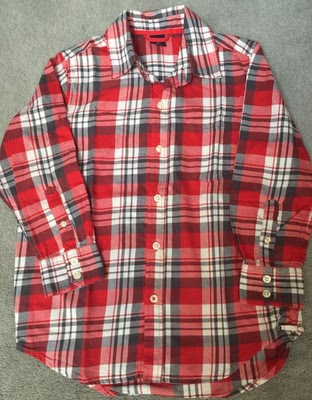 Promo Offer GAP KIDS BOYS REDGRAY COTTON LONG SLEEVE BUTTON SHIRT SIZE SM67 EXCELLENT