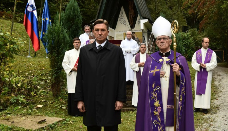 Slovenian President Borut Pahor with Bishop Stanislav Lipovsek at Huda Pit Monday 3 October 2016 Photo: STA