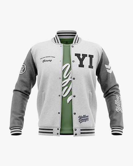Download Open Heather Varsity Jacket Mockup - Front View PSD ...