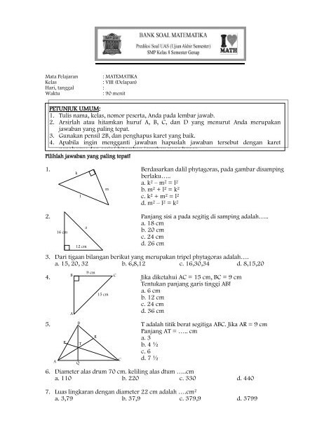 Kunci Jawaban Matematika Kelas 8 Kurikulum 2013 Semester 1 / Soal