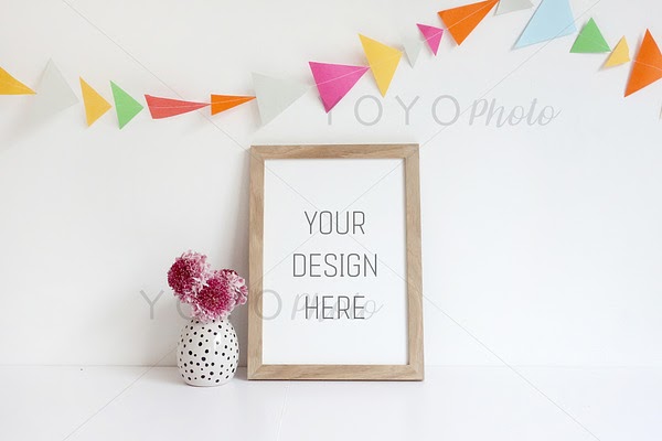 Download Wooden Frame Mockup with Bunting PSD Mockup