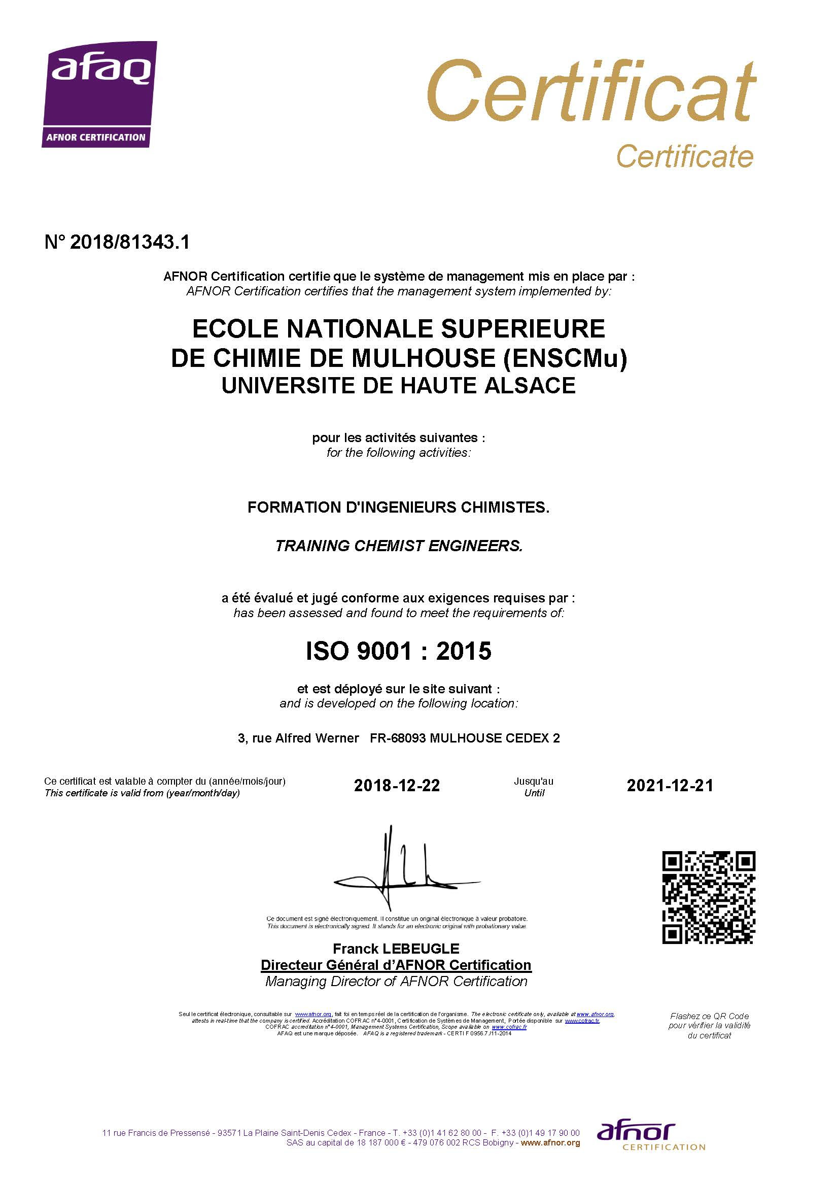 Normadoc est spécialisée dans la veille normative et les outils de gestion de normes européennes, type de document: Label Qualite Iso 9001 Enscmu