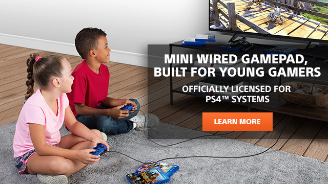 MINI WIRED GAMEPAD BUILT FOR YOUNG GAMERS | OFFICIALLY LICENSED FOR PS4™ SYSTEM | LEARN MORE
