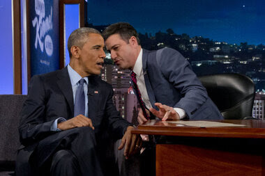 Obama talks mean tweets, Ferguson on Jimmy Kimmel. Odd combo?