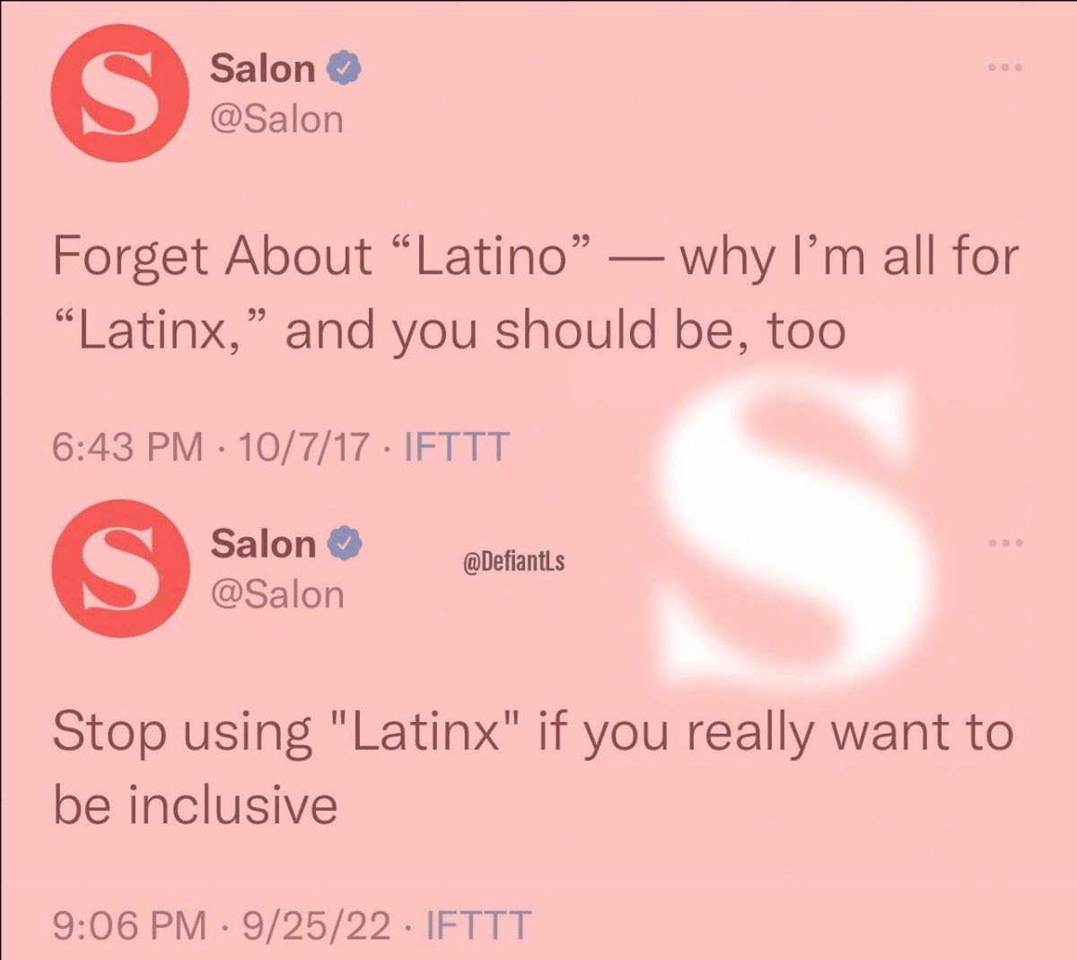 Hypocrite Salon Magazine. First it says use the word "Latinx" then it says the word is bad.