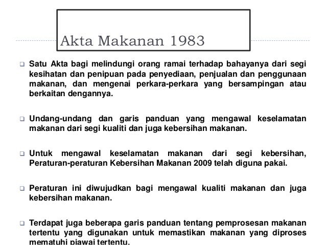 peraturan peraturan makanan 1985