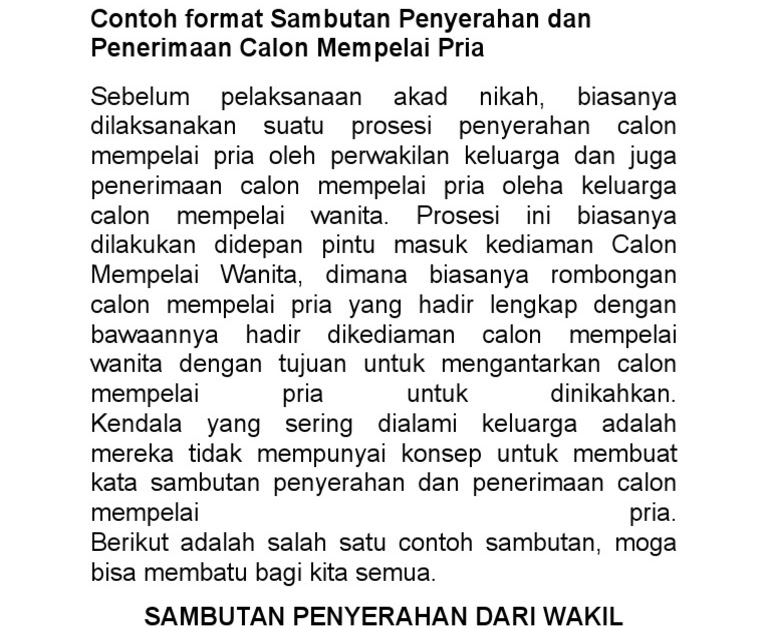 Contoh Teks Pidato Penyerahan Pengantin Pria Berbagai Contoh