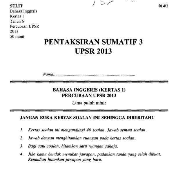 Contoh Soalan Percubaan Upsr Negeri Terengganu - Recipes 