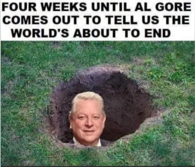 Meme showing Al Gore coming out of groundhog hole.