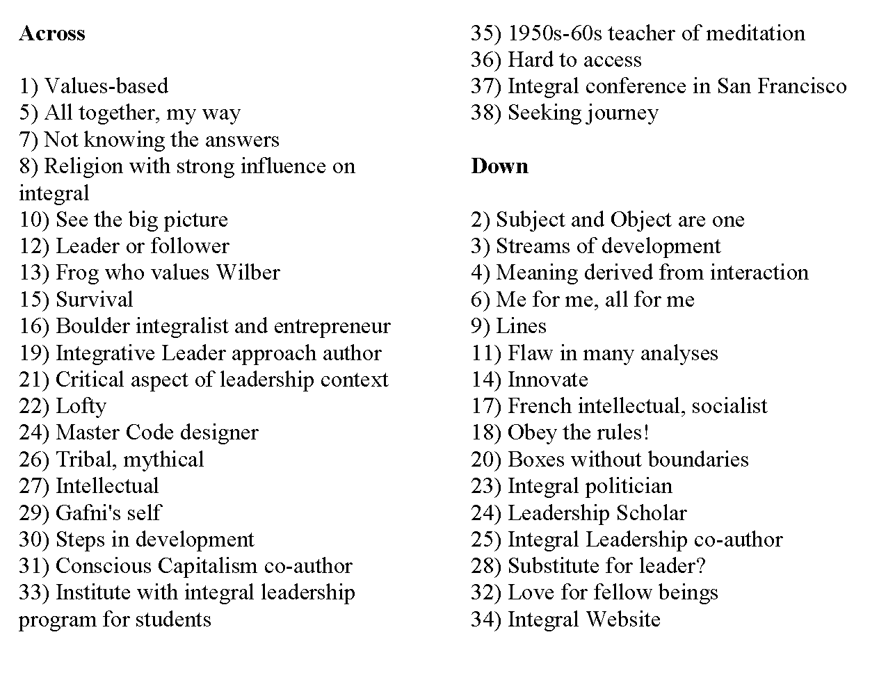 We did not find results for: Integral Crossword Integral Leadership Review