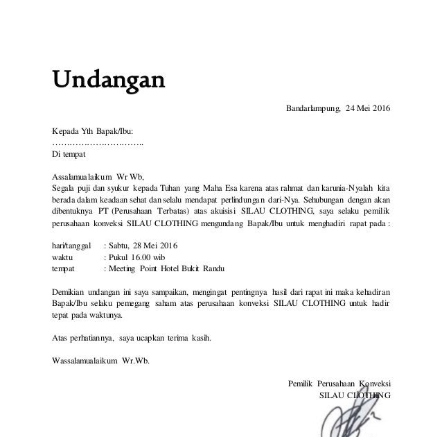 Contoh Surat Undangan Resmi Setengah Resmi Dan Tidak Resmi Nusagates