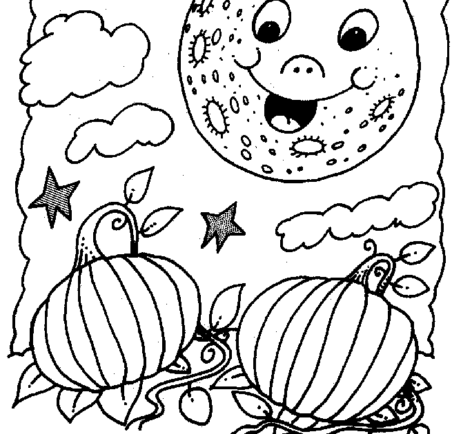 Download Coloring & Activity Pages: Full Moon Over Pumpkin Patch