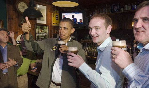 O'Bama: President Barack Obama celebrated at the Dubliner Irish pub in Washington DC today alongside an ancestral Irish cousin