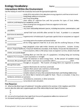 22 ecology interactions within the environment worksheet answers