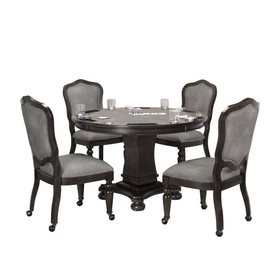 This dining room boasts a huge wooden table that complements with the mustard yellow shiplap wall and storage. Sunset Trading Vegas Light Gray Dark Gray Dining Room Set With Round Table In The Dining Room Sets Department At Lowes Com