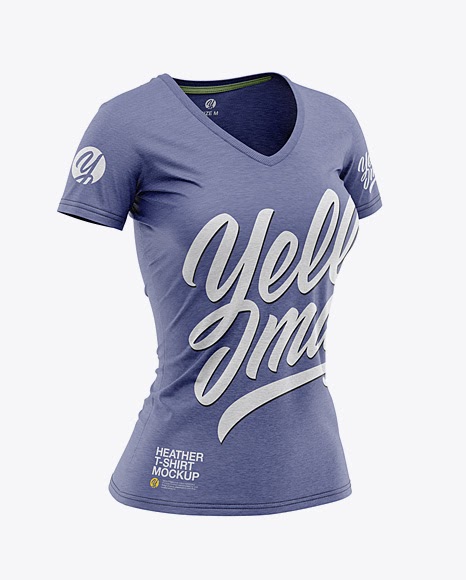 Download Women's Heather Slim-Fit V-Neck T-Shirt PSD Mockup Front ...