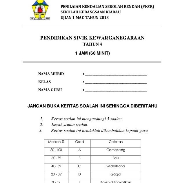 Soalan Ujian Mac Sains Tahun 5 2019 - Malacca 0