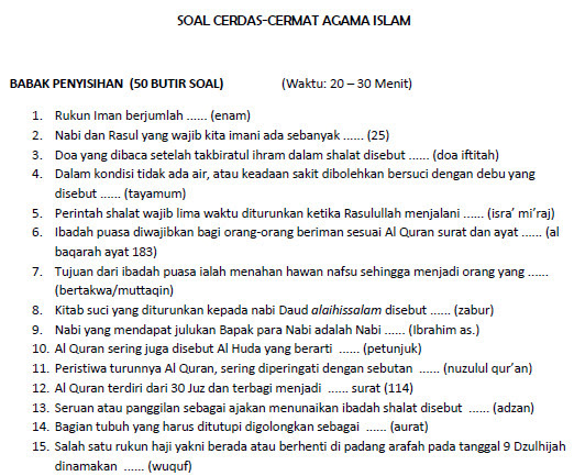 Contoh Soal Cerdas Cermat Agama Islam Bank Soal Ujian