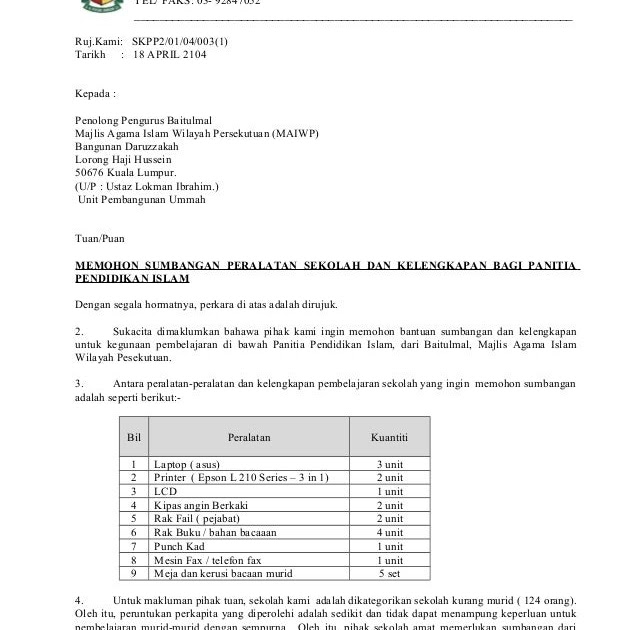 Surat Rasmi Sumbangan - ARasmi