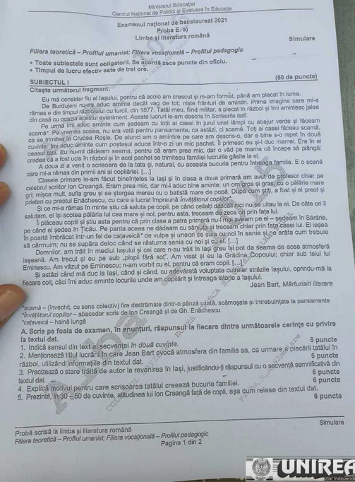 19 march 2021 anunț simulare bac martie 2021. Simulare Bacalaureat 2021 Subiectele La RomanÄƒ Primite De Elevi La Simulare Bac 2021 Real È™i Uman Jean Bart Caragiale È™i Slavici Update Hotnews Mobile