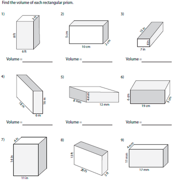 69 math worksheet volume prisms