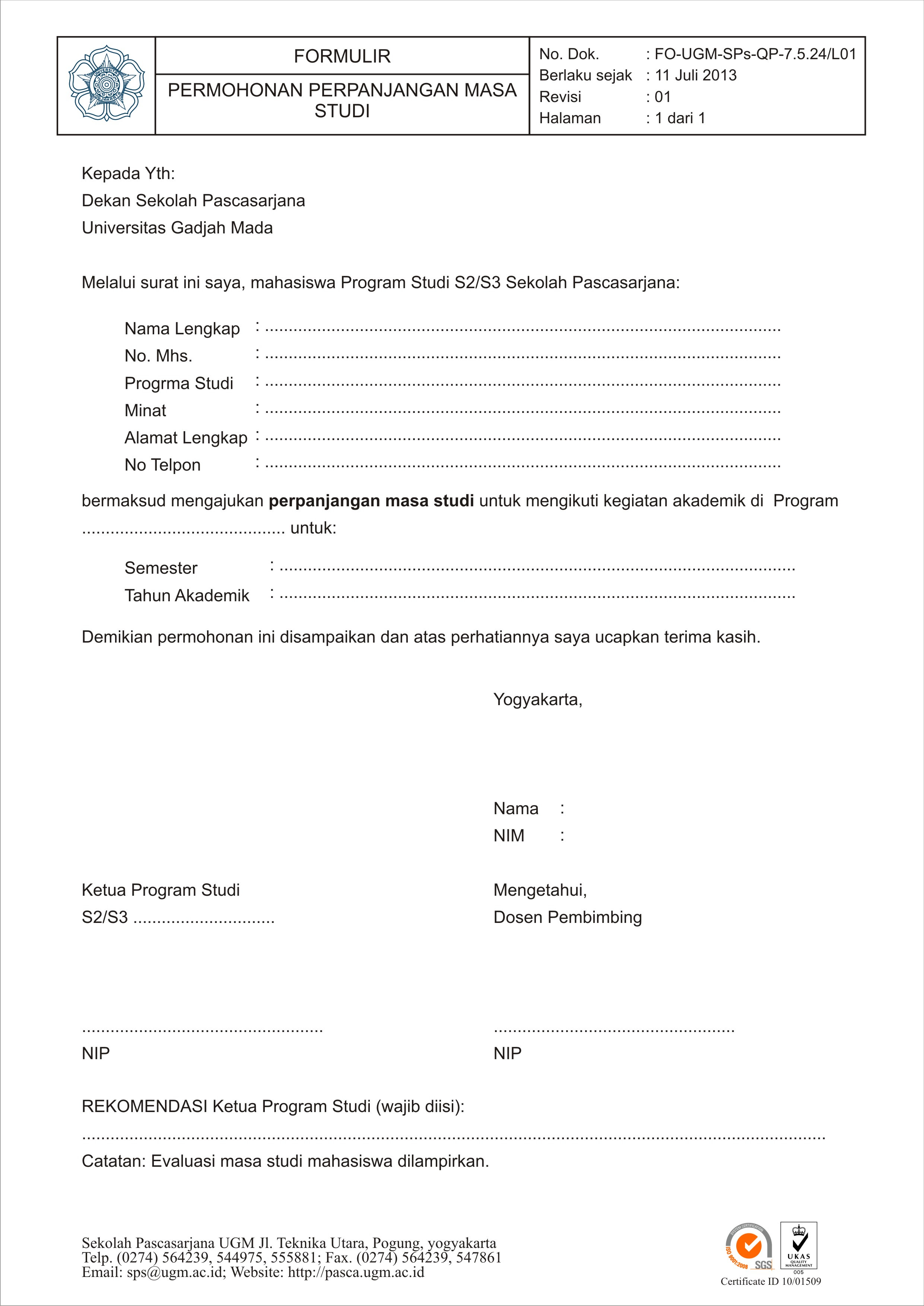 Surat Permohonan Aktif Kuliah Contoh Surat keterangan Aktif Kembali Dokumen Akademik Pascasarjana Universitas Gadjah Mada