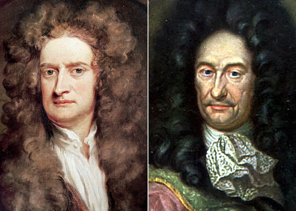 Portraits of Isaac Newton and Gottfried Wilhelm Leibniz