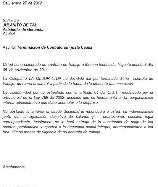 Carta De Despido Reduccion De Personal - u Carta De