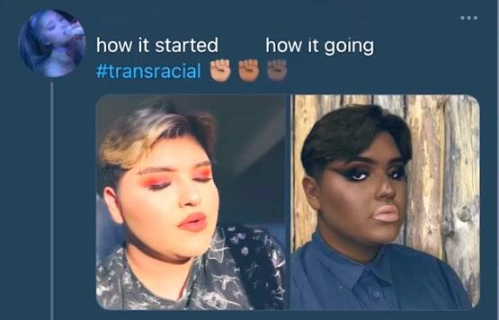 Tweet showing a man or woman using makeup to look genuinely black.