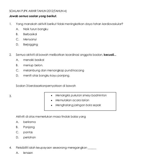 Kertas Soalan Peperiksaan Akhir Tahun Biologi Tingkatan 4 