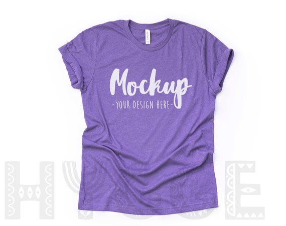 Download Bella Canvas 3001 Heather Team Purple T-Shirt Mockup Basic ...