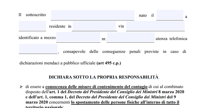 autocertificazione bicicletta zona rossa