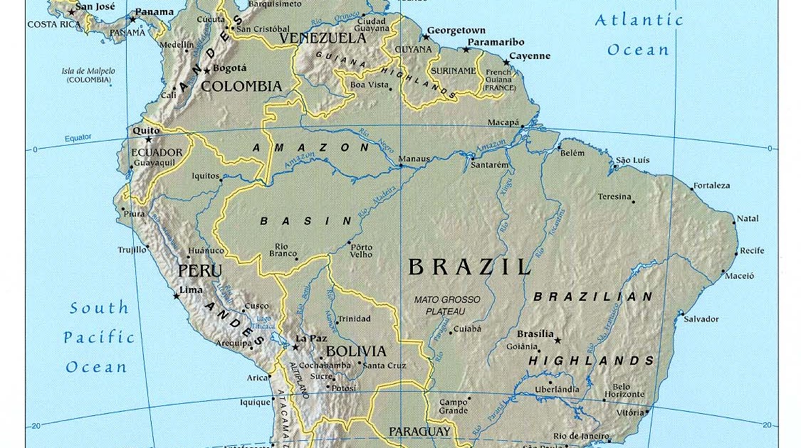 Online Maps: Physical map of Latin America