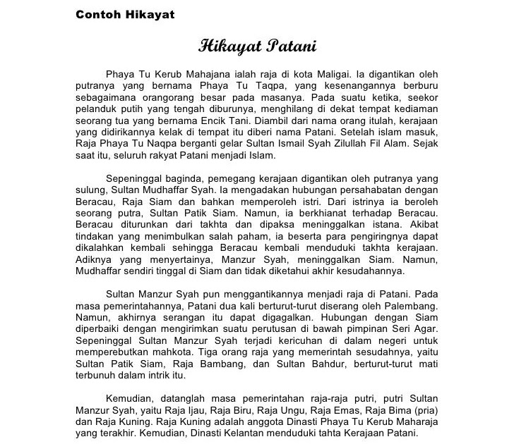 Contoh Hikayat Melayu Hang Tuah Contoh Wolu