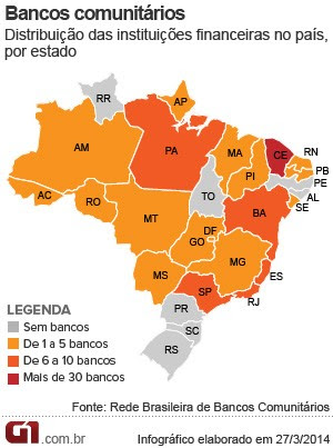 Distribuição geográfica dos bancos comunitários (Foto: Editoria de Arte/G1)