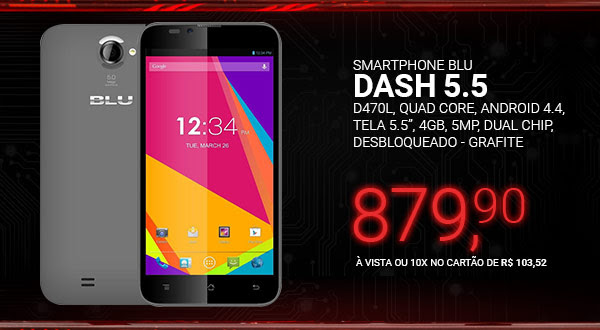 Smartphone Blu Dash 5.5 D470L, Processador Quad Core, Android 4.4, Tela 5.5´, 4GB, 5MP, Dual Chip, Desbloqueado - Grafite
