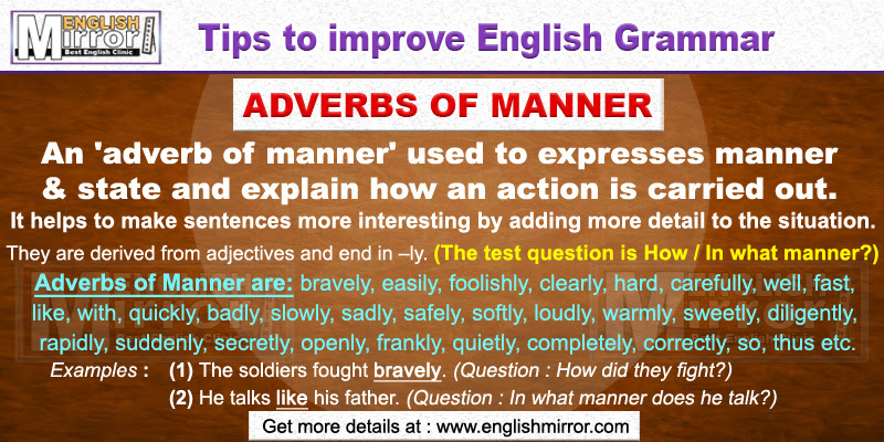 Kurze videos erklären dir schnell & einfach das ganze thema. Adverbs Of Manner A Word Used To Explain How An Action Is Carried Out English Mirror