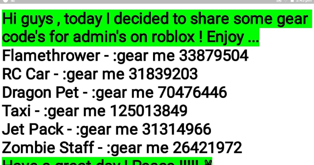 roblox gears id code