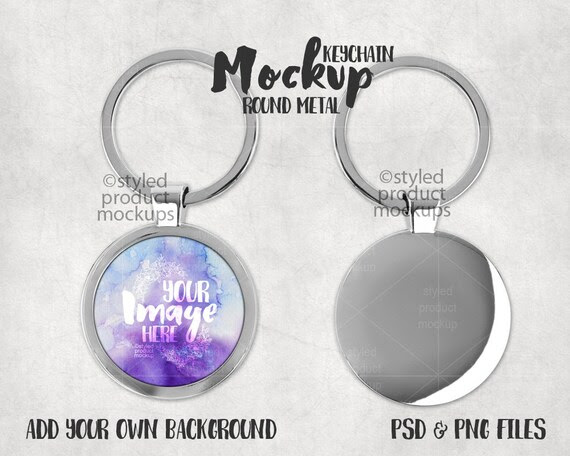 Download Dye Sublimation Round Metal Keychain Mockup Template Add