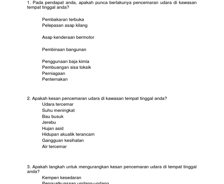 Contoh Soalan Soal Selidik Sisa Domestik - Soalan j