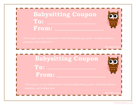 Customize a gift certificate template online with our free gift certificate maker in under 2 minutes! Printable Babysitting Coupons Free Baby Sitting Voucher