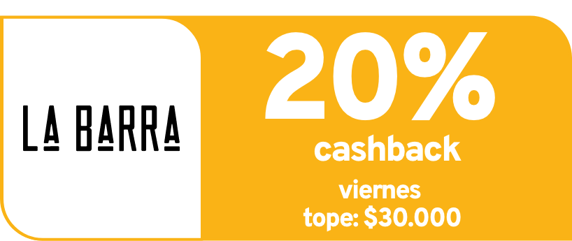 la barra 20% cashback los viernes Tope $30.000