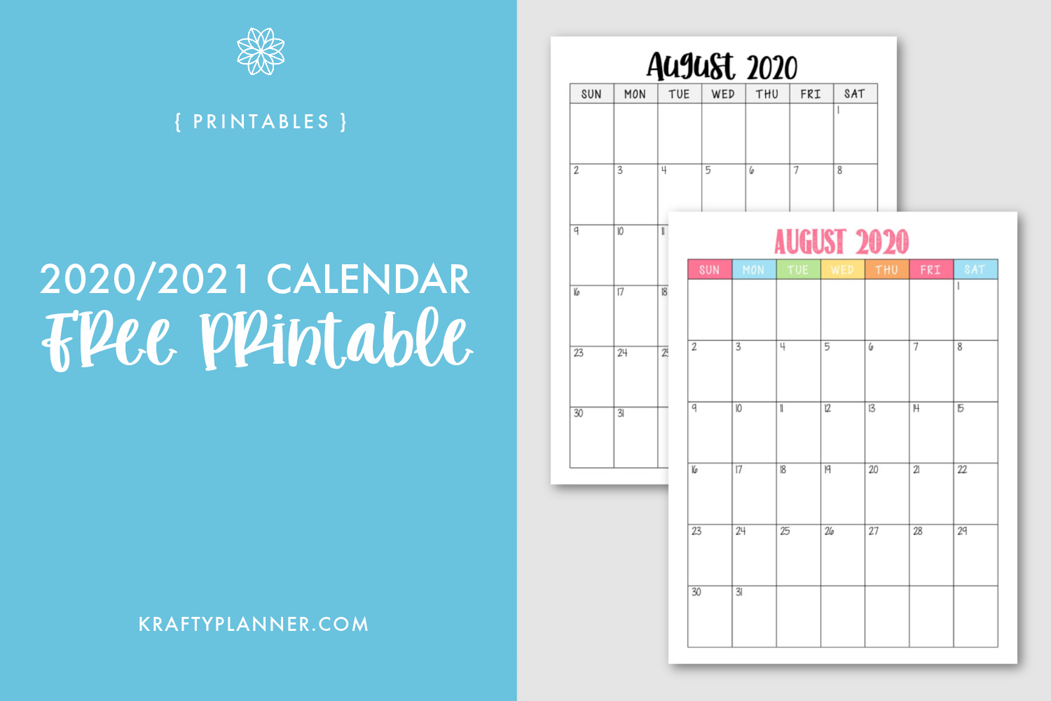 Create a monthly meal plan. Free Printable 2020 2021 Calendar Krafty Planner