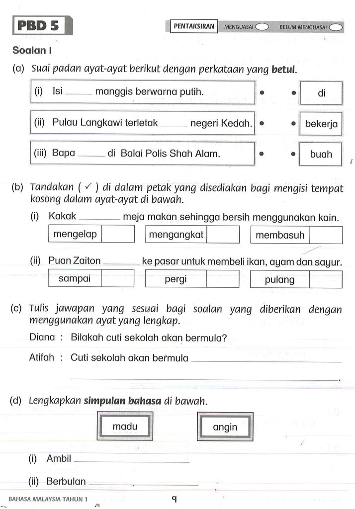 Soalan Latihan Tatabahasa Tahun 1  malaymuni