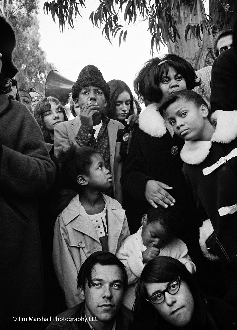 The atmosphere and energy that would come to define San Francisco started early in the year; a crowd is pictured here on January 1 in the Panhandle at Hells Angels' Thanks for Diggers New Years Day Wail, a party thrown for the neighborhood that featured free music by groups using a flatbed truck as a stage