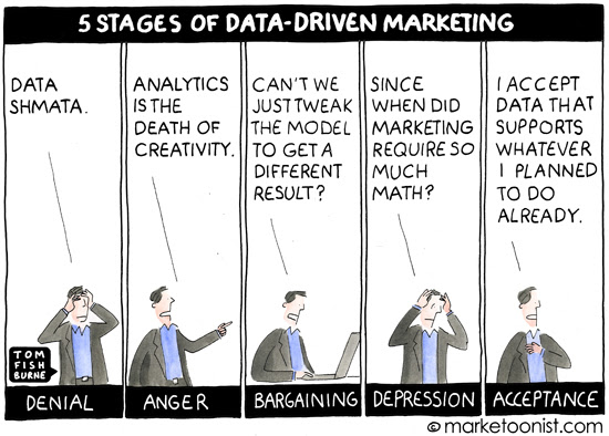 "5 Stages of Data-Driven Marketing" cartoon