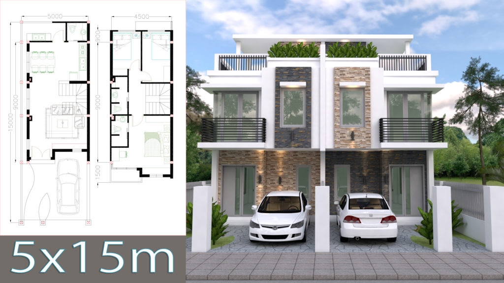  House  Plan  Map Home  Design Plan  5x15m Duplex  House  with 3 