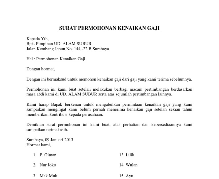 Contoh Surat Rasmi Permohonan Kenaikan Pangkat - Surasmi K