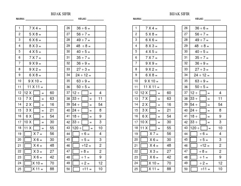 Soalan Congak Matematik Tahun 4 - Jalan Kutai C